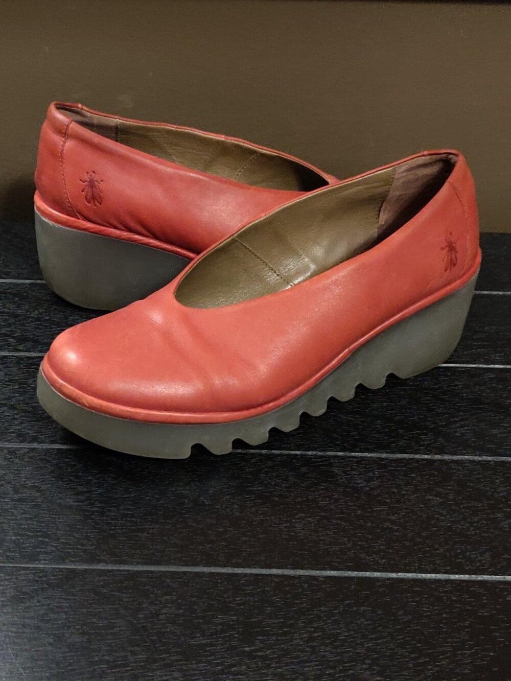 Fly London Red Leather Wedge Shoes US Size 8-8.5